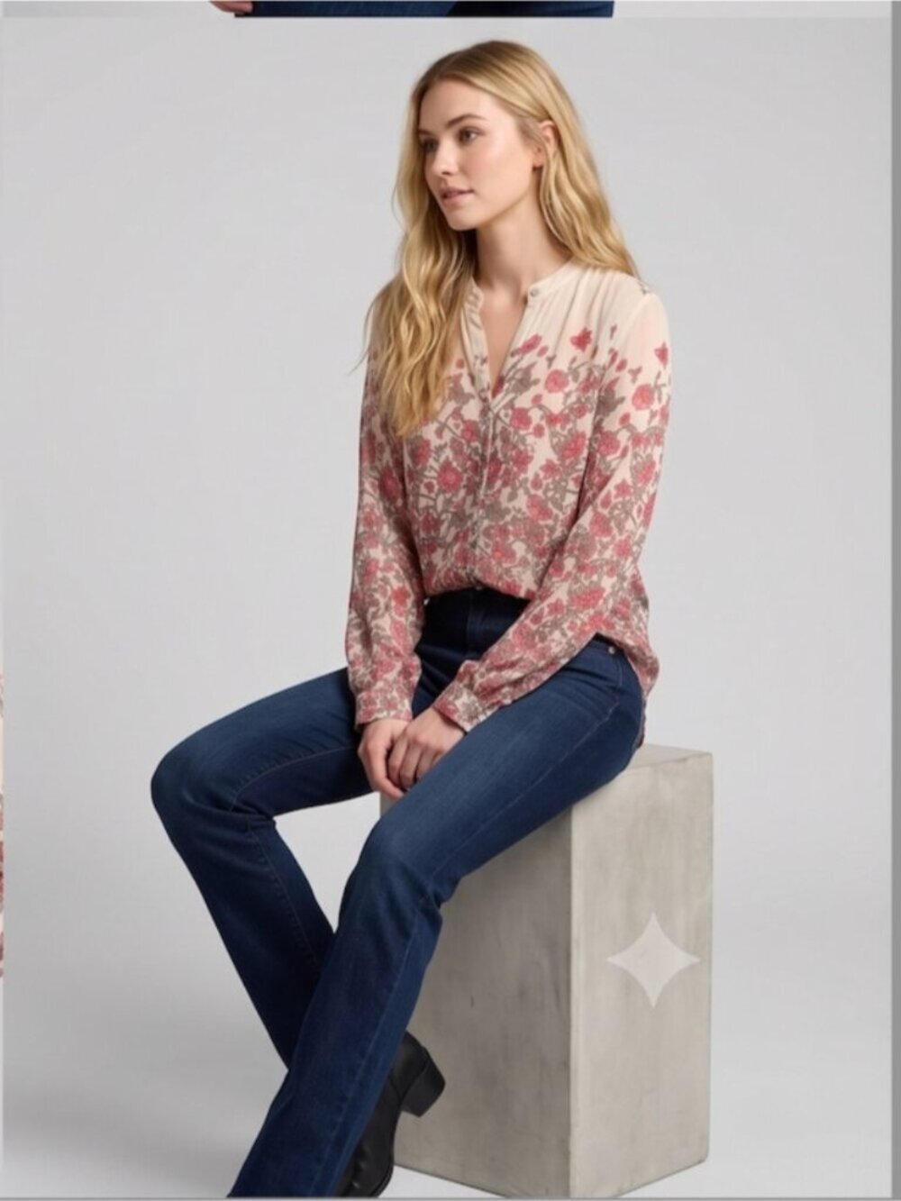 Lucky Brand Floral Sheer Blouse Beige - Picture 4 of 7